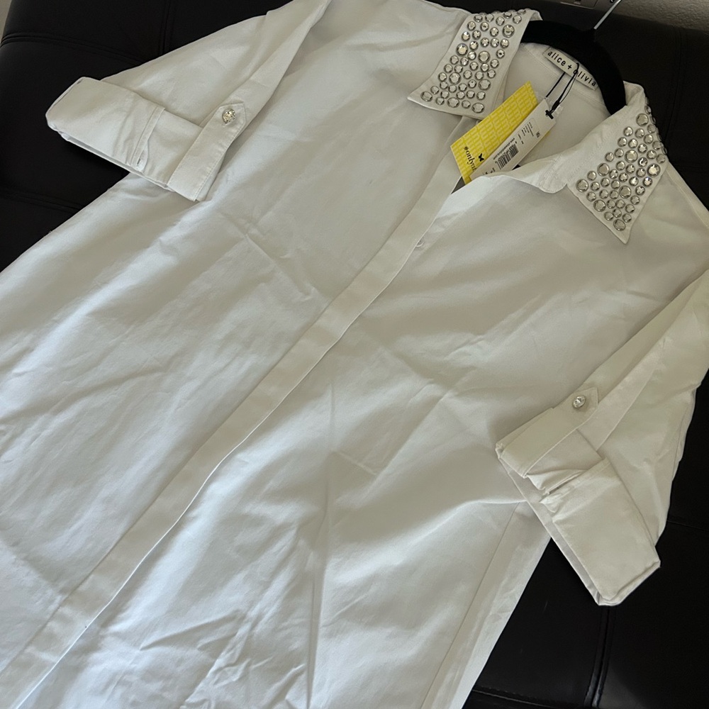 NWT Alice + Olivia Camron Stud Embellishments Collared Shirt Dress Tunic S - Picture 6 of 17